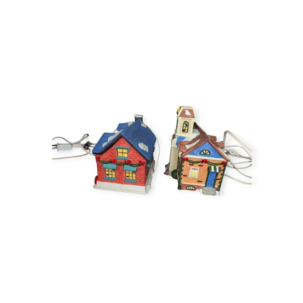 Grandeur Noel Ceramic Christmas Village Post Office Elementary School Set W/Box